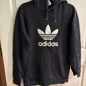Adidas Hoodie Mens Black M Logo Fleece Pullover Casual Sports Zip Pockets